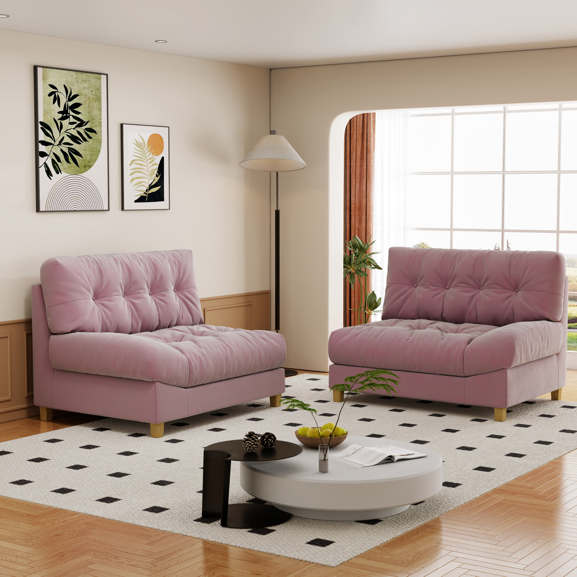 Latitude Run® 90.5" Pink , Cloud Separation Structure, Velvet